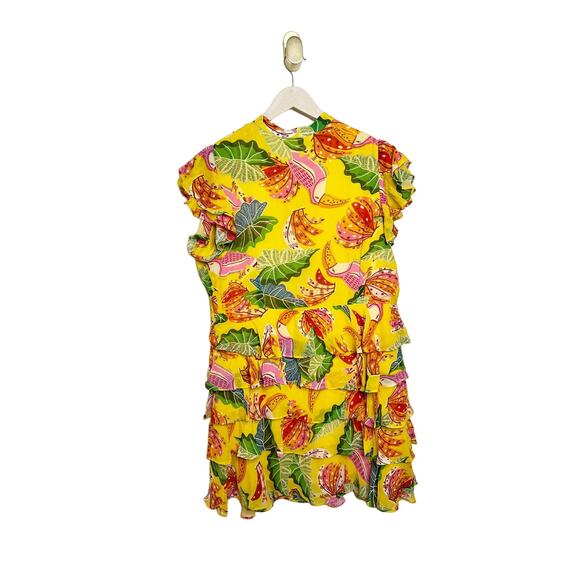 Farm Rio Yellow Beaks & Bananas Layered Ruffled Mini Dress Large - Picture 6 of 13
